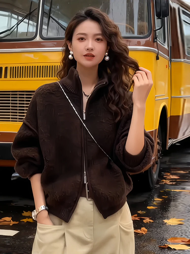 

2026 Winter New Sle Women's Knitted Open Cardigan High-Aging Faionable Versatile Aosphere Coat Warmth Long Sve Zipper