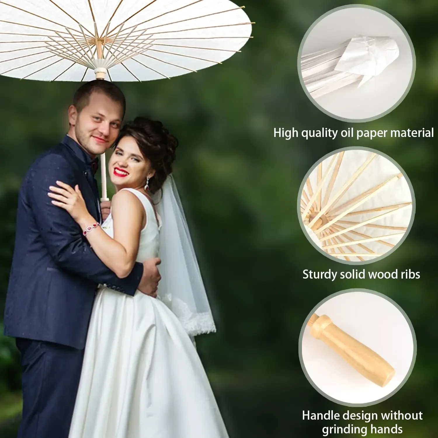 Parapluies en papier pour mariage, manche en bois chinois, blanc, accessoires de photographie rustiques pour fête prénatale, cadeaux de mariage