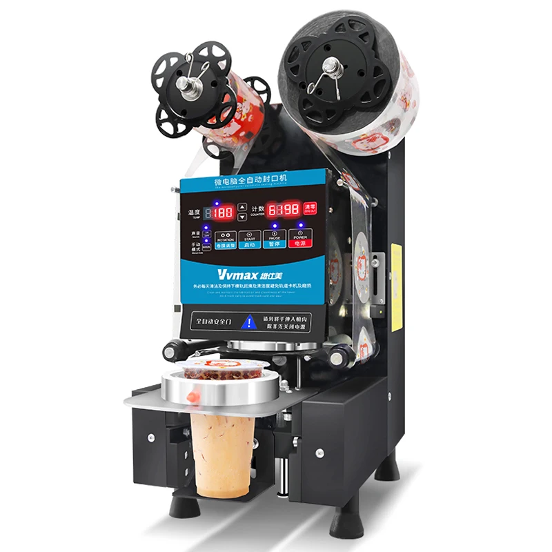 

Full Automatic Cup Sealing Machine Plastic Sealer Paper Cup Milk Tea Food Seaer Electric Bubble Tea Film English Version