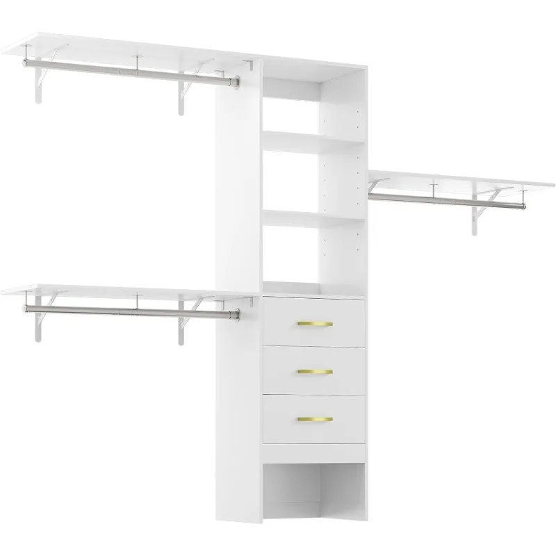 Built-in Closet Organizer System with Drawers and Shelves, 8ft Closets Systems for Walk-in Wardrobe Organization, 96inch