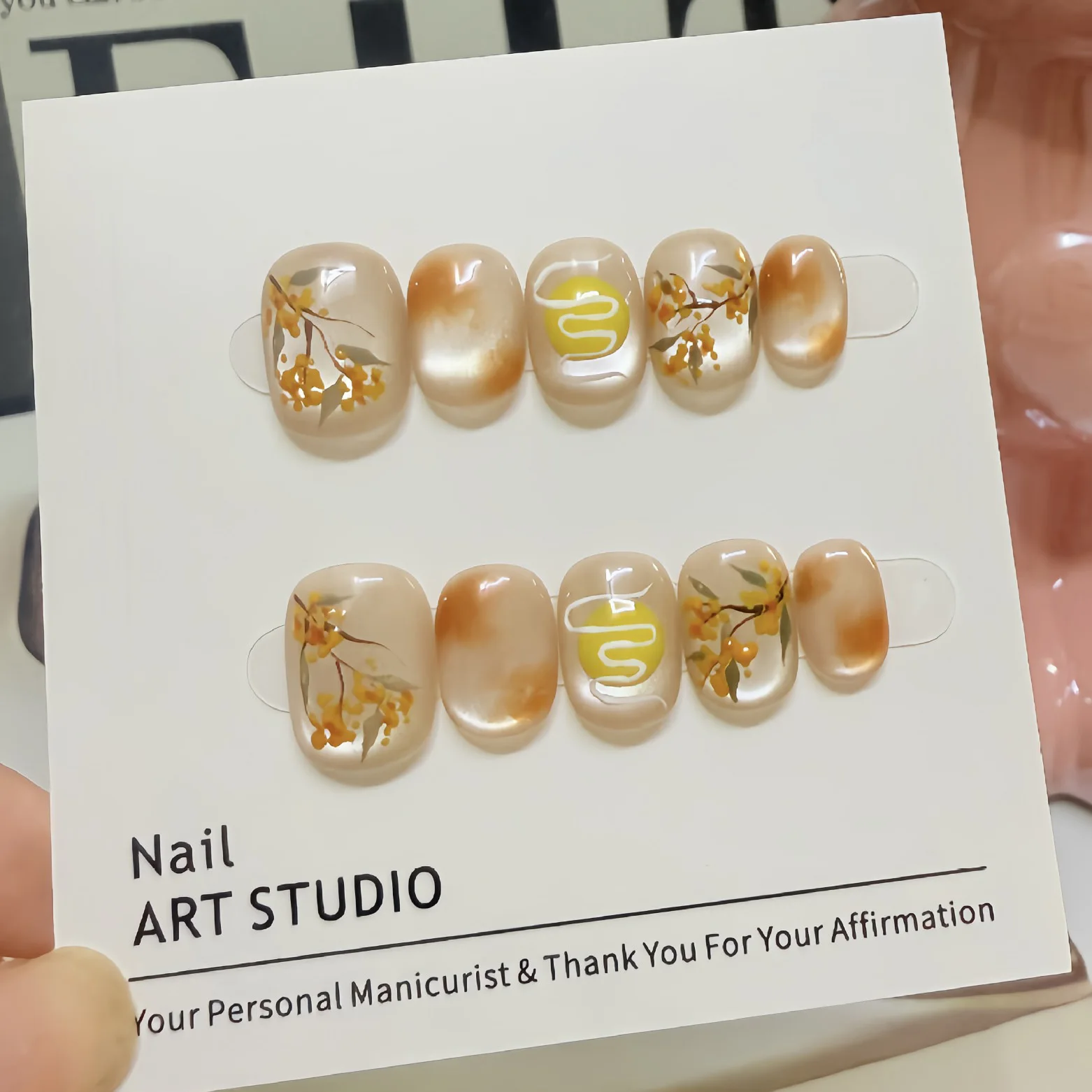 

10 шт., ручной пресс на ногтях, короткие овальные цветочные смеси, кошачий глаз, полное покрытие, типсы для ногтей для женщин и девочек, съемные носимые ногти