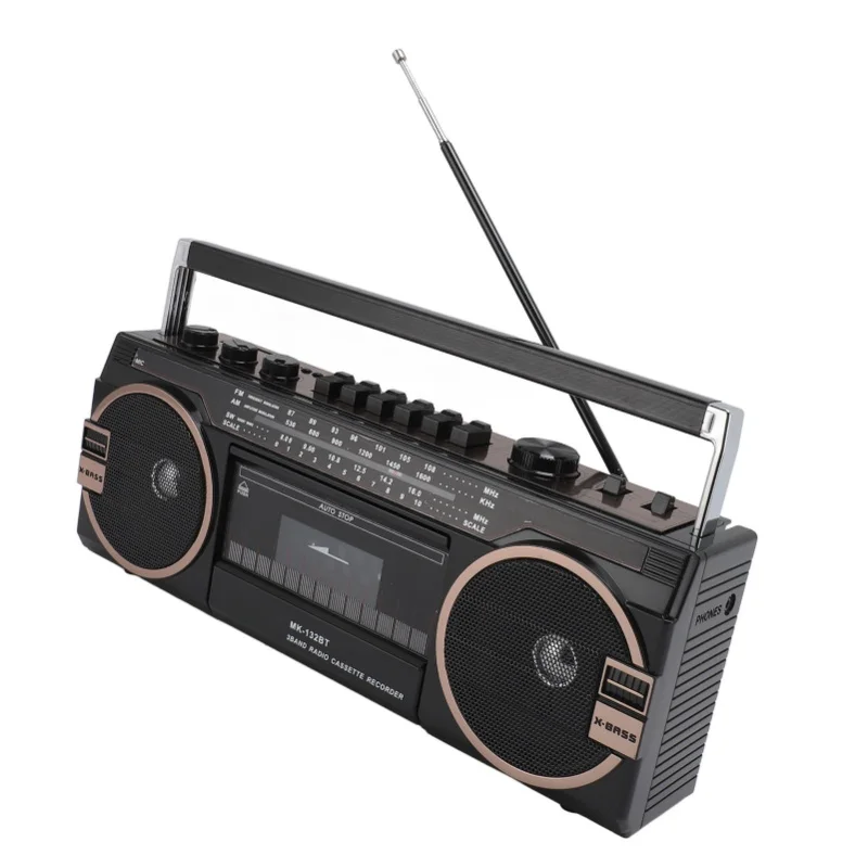 Lettore di cassette AM FM SW Bluetooth Vintage Ottima qualità del suono Porta USB 3,5 mm Aux In Registratore a nastro Nero Spina americana 110 V