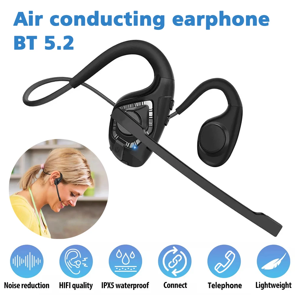 Open-Ear Headsets with Noise Canceling Boom Microphone Bluetooth 5.2 Wireless Headphones for Trucker Office Call Center