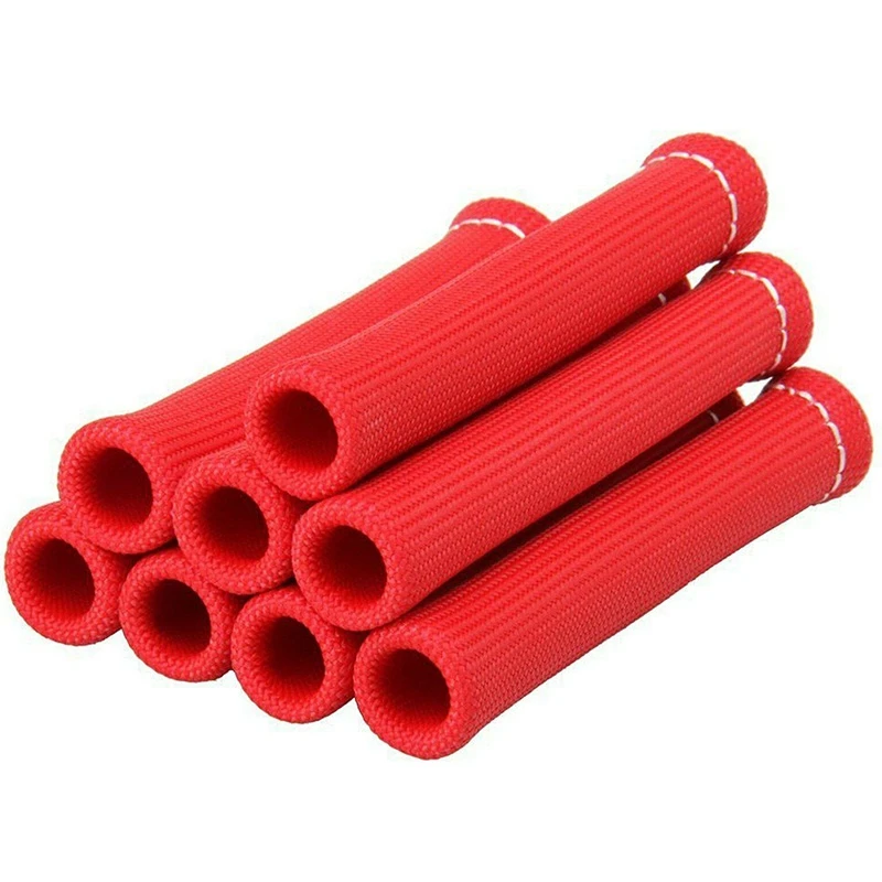 8 PCS 2500° Car Accessories Spark Plug Wire Boots Engine Heat Shield Protector Sleeve 350 Red