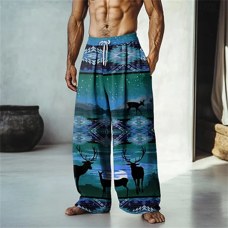 Men's Casual Fashion Straight-Leg Pants Trendy Street-Style Men's Wide-Leg Pants with Drawstring Plus-Size Loose-Fit Long Pants