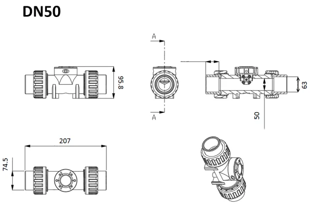 ZJPVC-DN50 DC24V نبض الناتج مقياس التدفق الكهرومغناطيسي 2 ''مستشعر التدفق 60-1160L لمواد مياه الصودا الصناعية السوائل UPVC