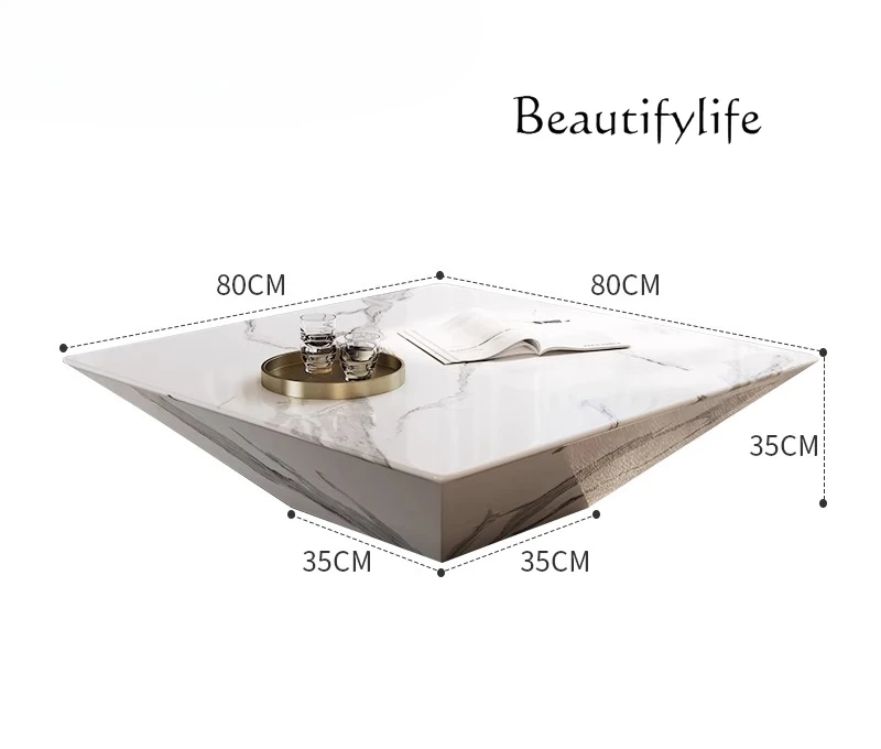 

Creative square coffee table Italian minimalist rock slab living room home design advanced marble small apartment