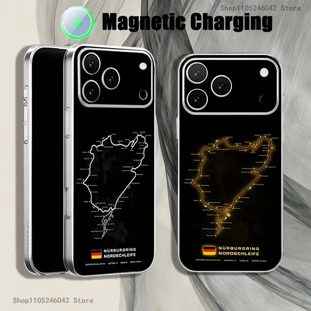 

Nurburgring Sport Car Magnetic Wireless Charging Transparent White Phone Case For iPhone 17,16,15,14,13,12,Pro,Max,Plus,Mini,SE
