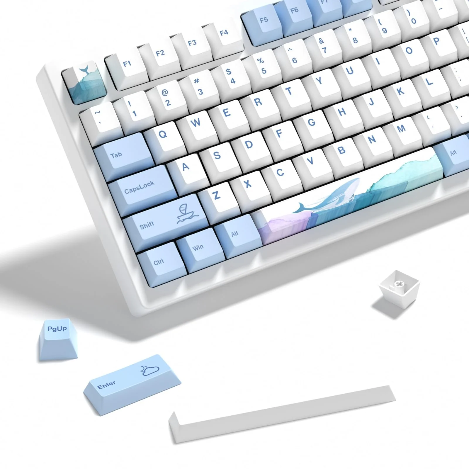 

Keycap 60 Percent Cherry Profile PBT Custom Keycap-143 Keys Blue Cut Key Caps for 61/64/68/84/87/100/104/108 Cherry MX Mechanica