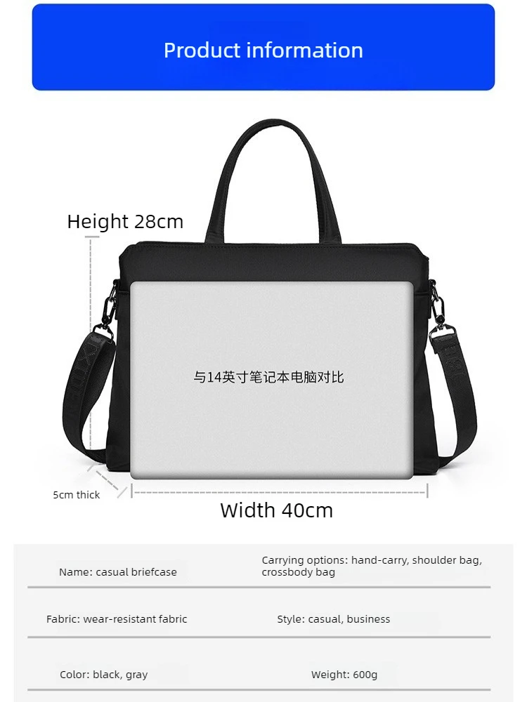New Business-style Men's Handbag - Business Casual Computer Bag - Daily Travel Large-capacity Horizontal Style Shoulder Bag
