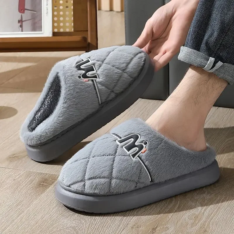Winter Cotton Slippers Men Women Thick Sole Non Slip Warm Plush House Slippers Student Dormitory Couple Home