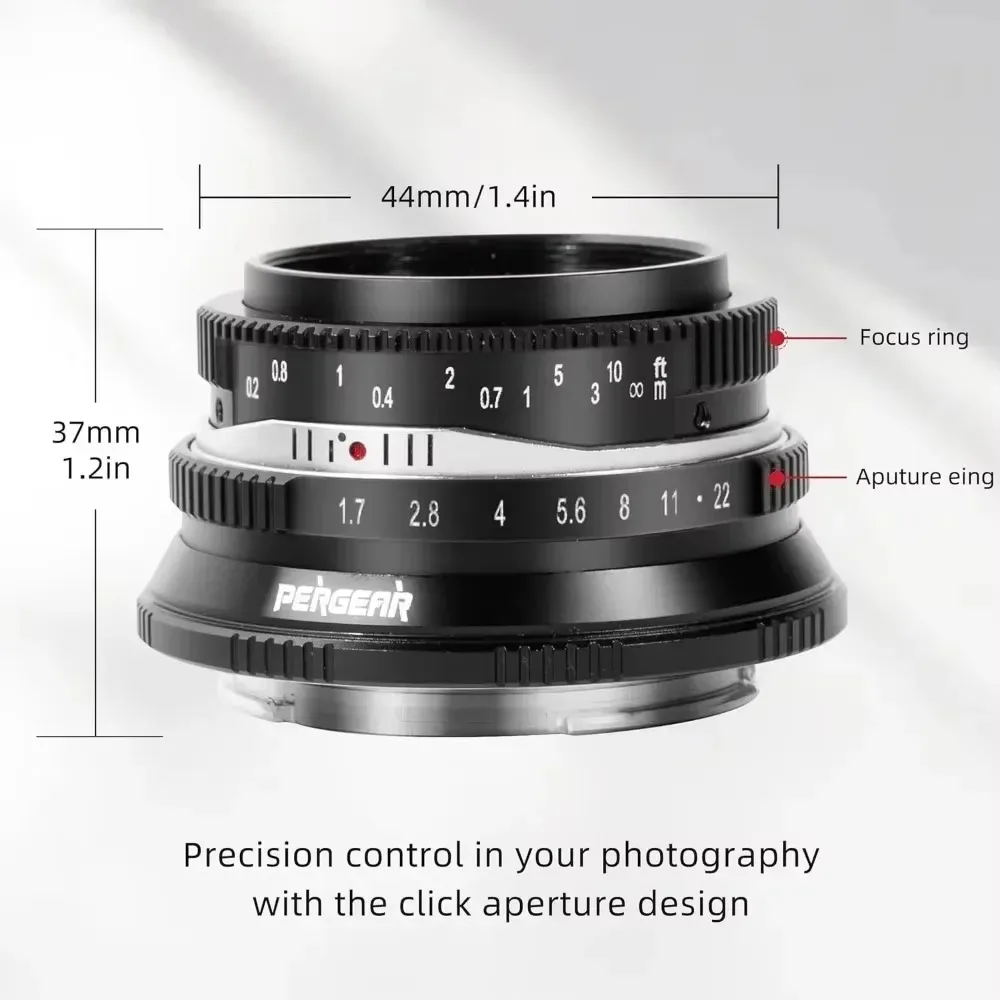 Pergear 25mm F1.7 Manual Camera Lens APS-C for Fuji X Canon RF Nikon Z M4/3 Sony E Mount Large Aperture mirrorless cameras