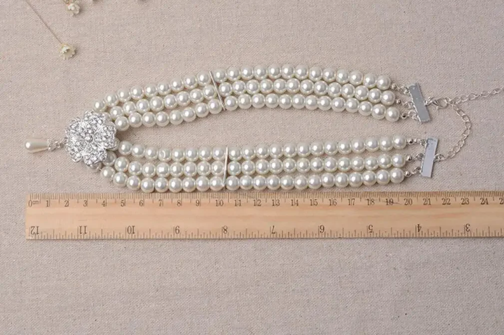 Charleston Perlenkette Ohrring Armband Vintage 20er Jahre Party Eleganter Schmuck Great Gatsby Flapper Kostümzubehör Handschuhe – Detail 6