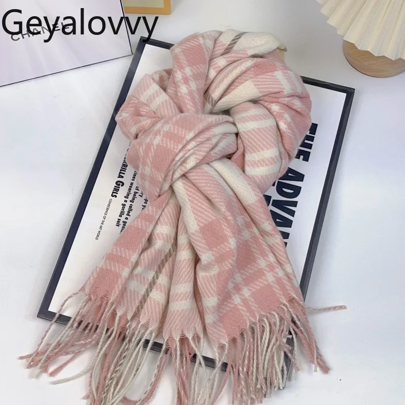 

Милые аксессуары для девочек, шарф, новый зимний корейский стиль, универсальные аксессуары для прогулок, утолщенный клетчатый студенческий шарф унисекс для пар