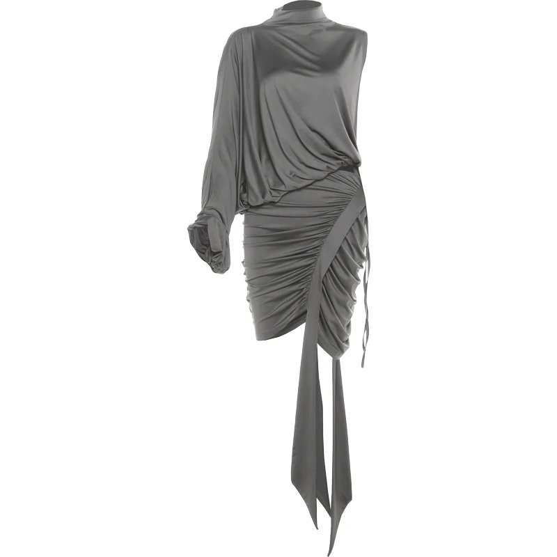shoulder top and ruched skirt