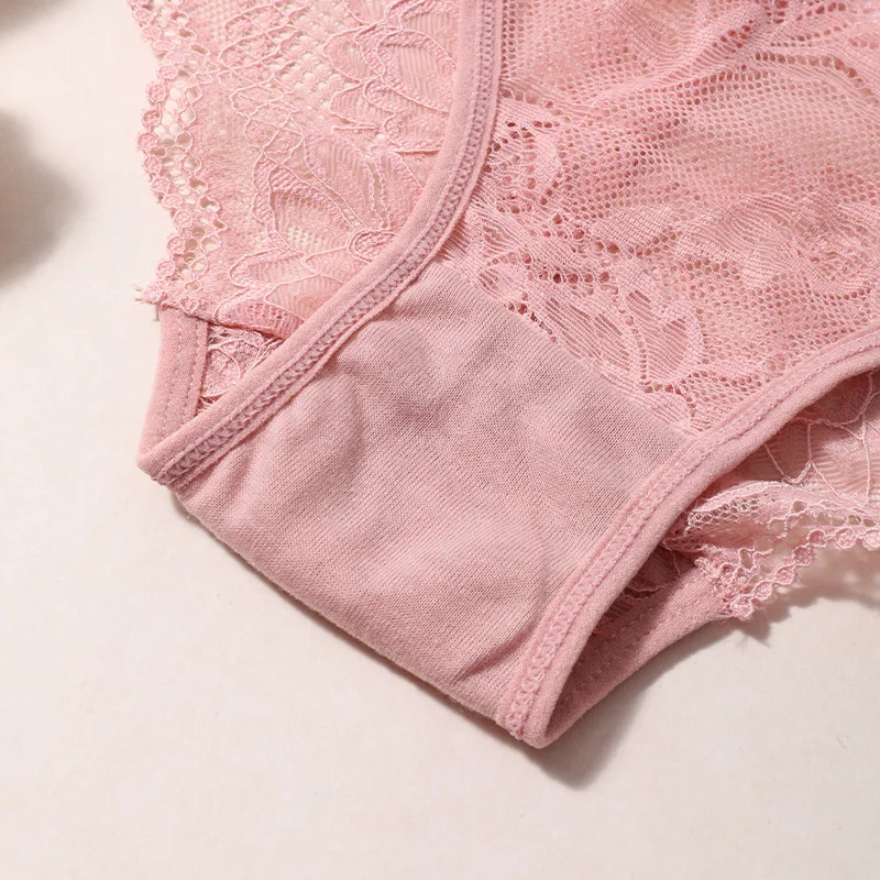 4ks/sada sexy poloprůhledných květinových krajkových kalhotek - s dutým pasem a potiskem "LOVE SECRET" - nízký pas, spodní prádlo - náhled 5