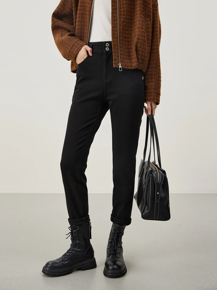 

Классические женские джинсы скинни с двойной подкладкой в стиле ретро, повседневные эластичные джинсовые брюки с открытой талией для женщин