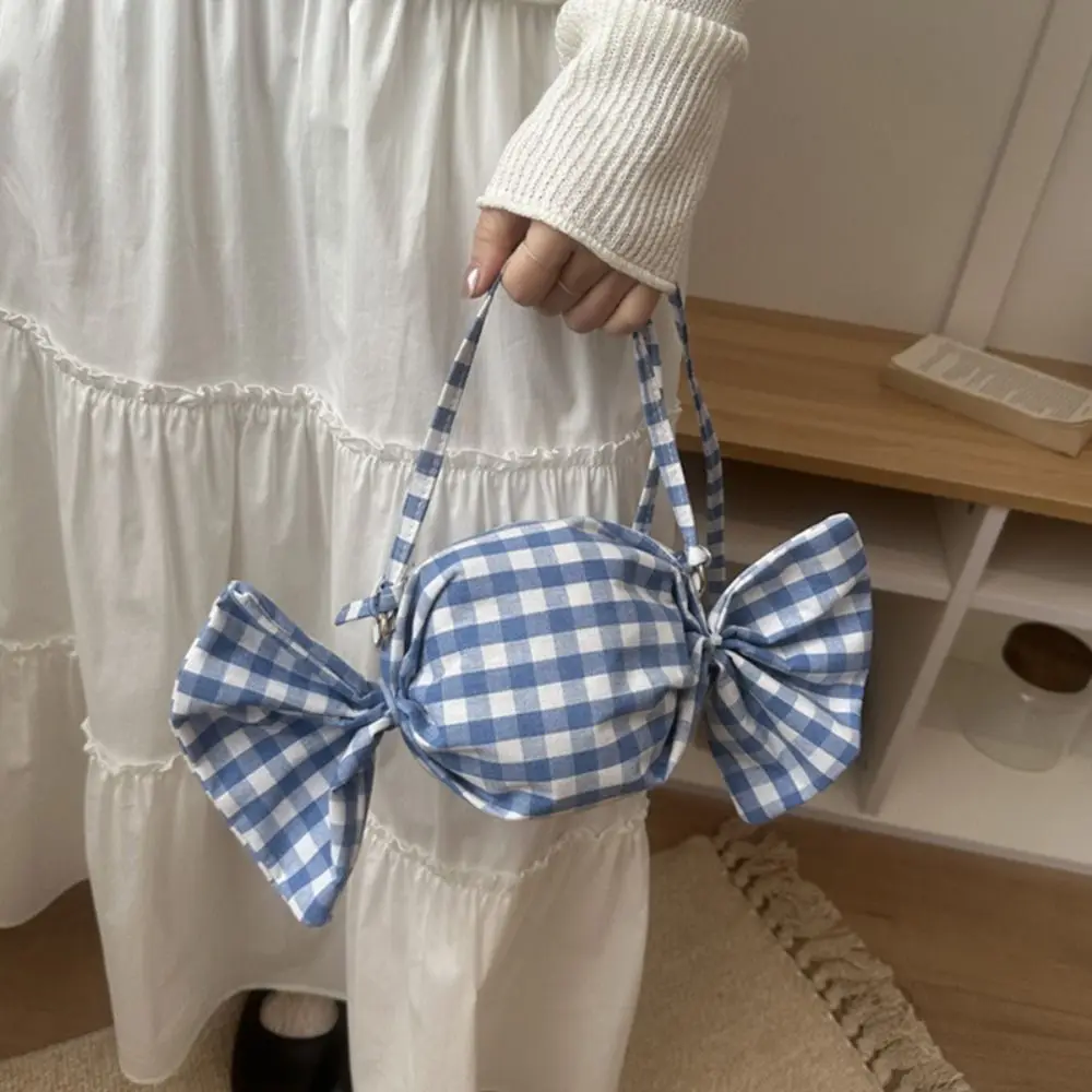 

Модная тканевая сумка для конфет с милым принтом, большая вместительная сумка через плечо в красную клетку, летняя сумка-кроссбоди