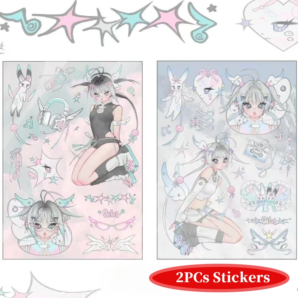 2pcs Bunny and Angel Girl Sticker Goo Card Character Sticker Notebook Material