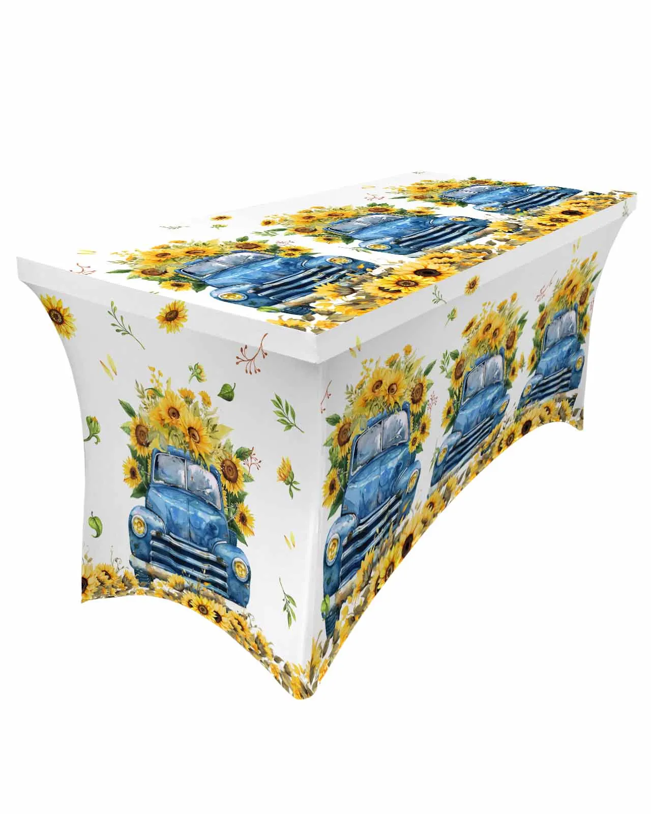 

Summer Watercolor Sunflower Truck Rectangular Elastic Table Skirt Wedding Hotel Table Cover Holiday Dining Table Tablecloth