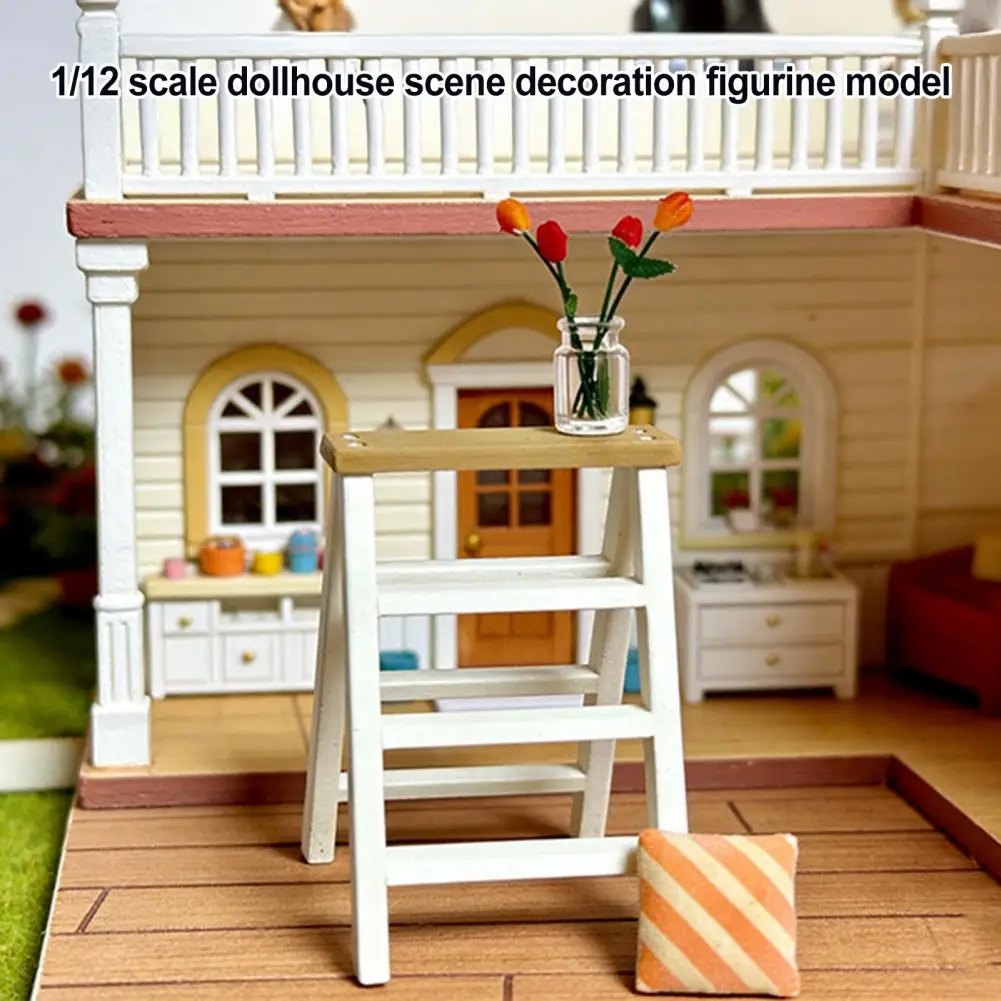 Small Decorative Ladder Miniature Step Ladder Figurine 1/12 Scale Dollhouse Furniture Accessory Mini Herringbone for Decoration
