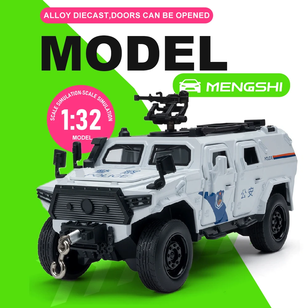 Modèles de voitures miniatures en métal moulé sous pression DongFeng Mengshi Conqueror 1:32, voitures de police avec portes ouvrables, modèle de véhicule décoratif