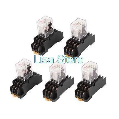 AC 220/240V Coil 4PDT 14 Pin Red LED General Purpose Power Relay 5 Pcs w Socket