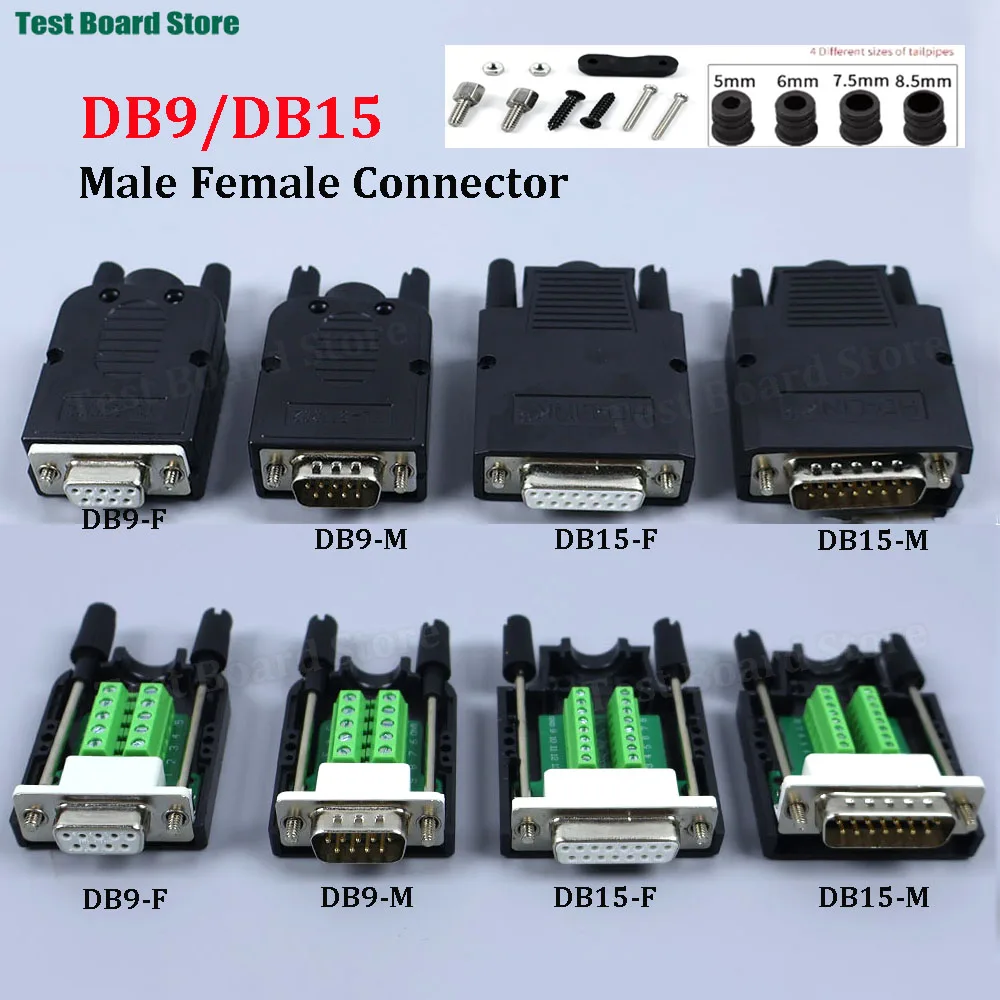 DB9 DB15 Male Female Connector 9Pin 15Pin Solder-free Breakout Connector COM RS232 Serial Port D-SUB Terminal Plug Adapter