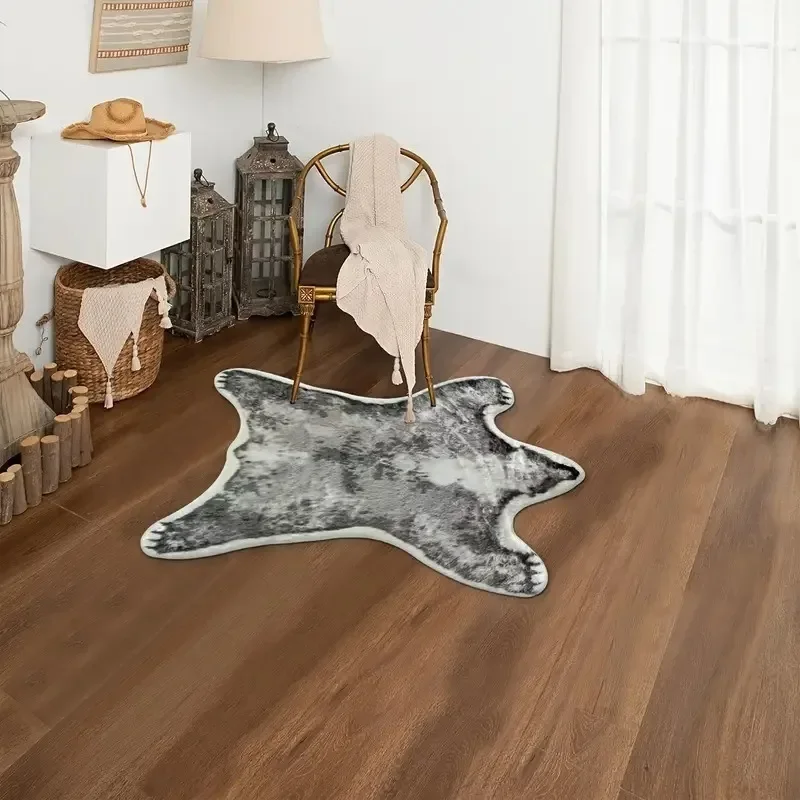 Fluffy Faux Animal Skin Rugs for Bedroom Living Room Shaggy Plush Polar Bear Printed Bathroom Floor Mats Bedside Carpet Rugs