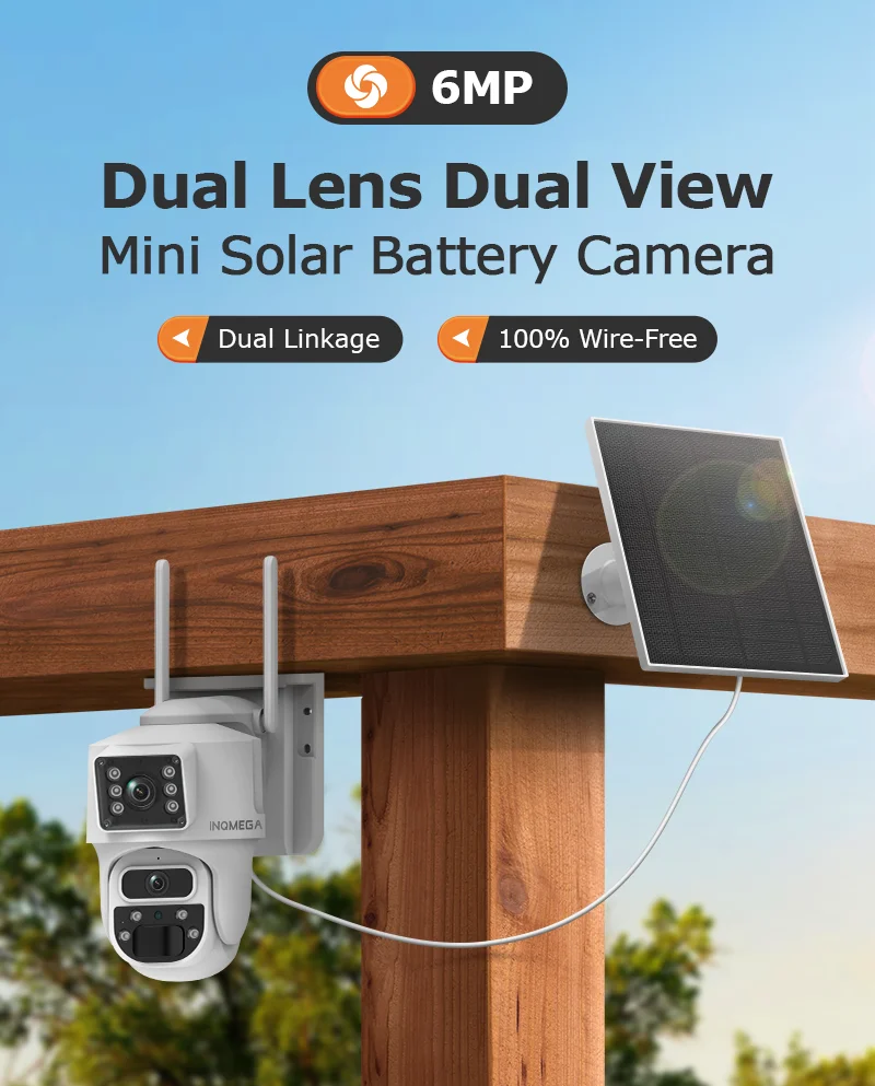 

INQMEGA 4K 6MP WiFi/4G Surveillance camera Solar Outdoor CCTV Camera With Solar Panel Dual Lens PTZ IP Cam Security Protection