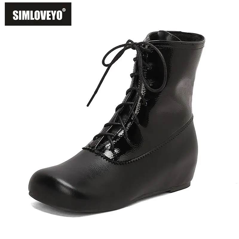 

SIMLOVEYO 2025 Элегантные женские ботильоны с круглым носком, 4 см, подъемные, на шнуровке, разноцветные, большие размеры, 48, 49 50, модная дата