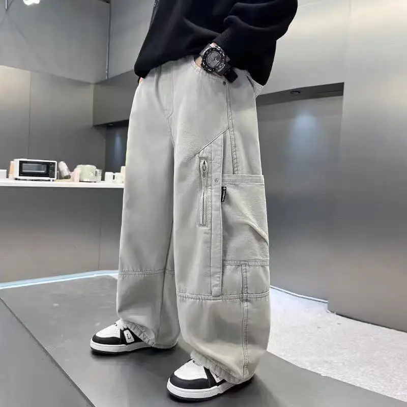 2026 New Spring Autumn Boys Cargo Pants Long Style Trousers for Kids 3-13 Years Old  Teenage Streetwear Trousers Joggers Pants
