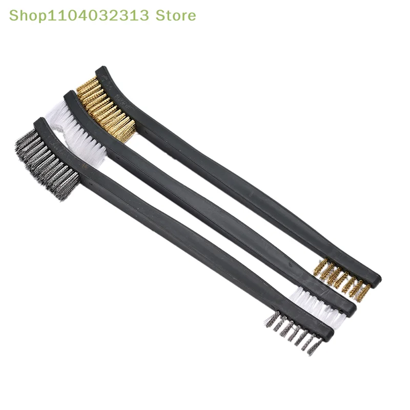 3-Pack Mini Wire Brush Set with Brass Nylon And Stainless Steel Bristles Multi-Surface Cleaning Tools for Home And Kitchen