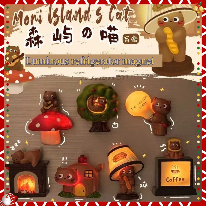 Nowa, urocza, świecąca magnes na lodówkę w kształcie kota z leśnej wyspy, z serii Hot Cartoon, w blind boxie. |   Kreatywny wystrój kuchni i łazienki |   Modny prezent
