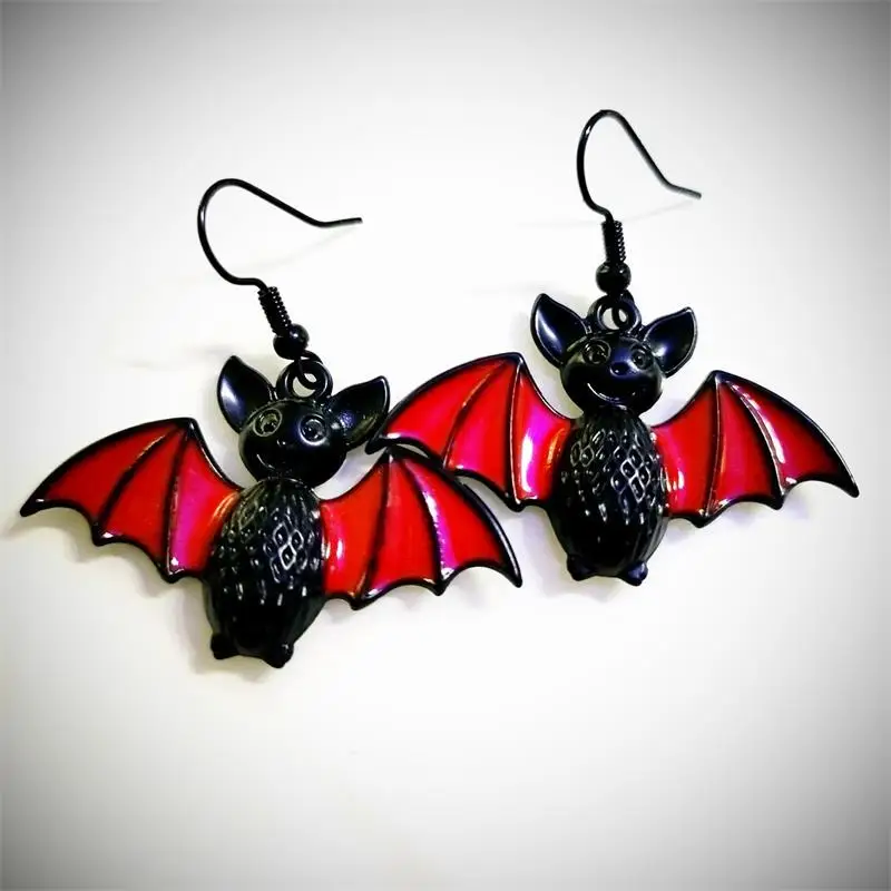 Halloween Ear Accessories Black Body with Red Blood Wings Horrible Dark Style Bat Animal Earrings Gift/Party Jewelry