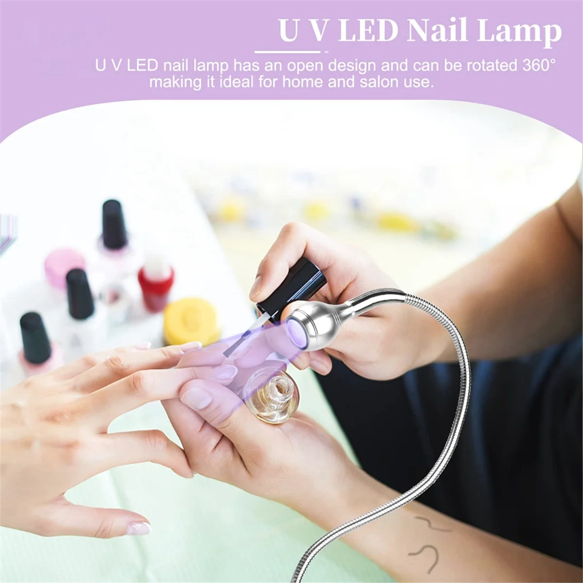 A08I UV LED Nail Lamp - Mini LED Nail Lamp Gel X Lamp for Nails with Securing Clip Rotatable LED Light, Silver