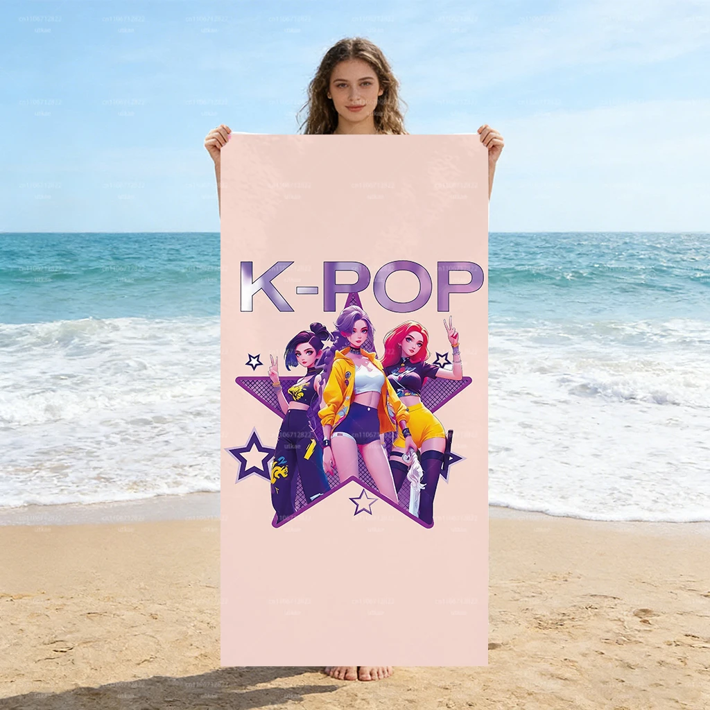 1 Stück K-POP Girl Group Strandtuch mit Sternenmuster, schnell trocknend, leichtes Mikrofaser-Badetuch zum Schwimmen, Surfen, Camping, Unisex, Holi