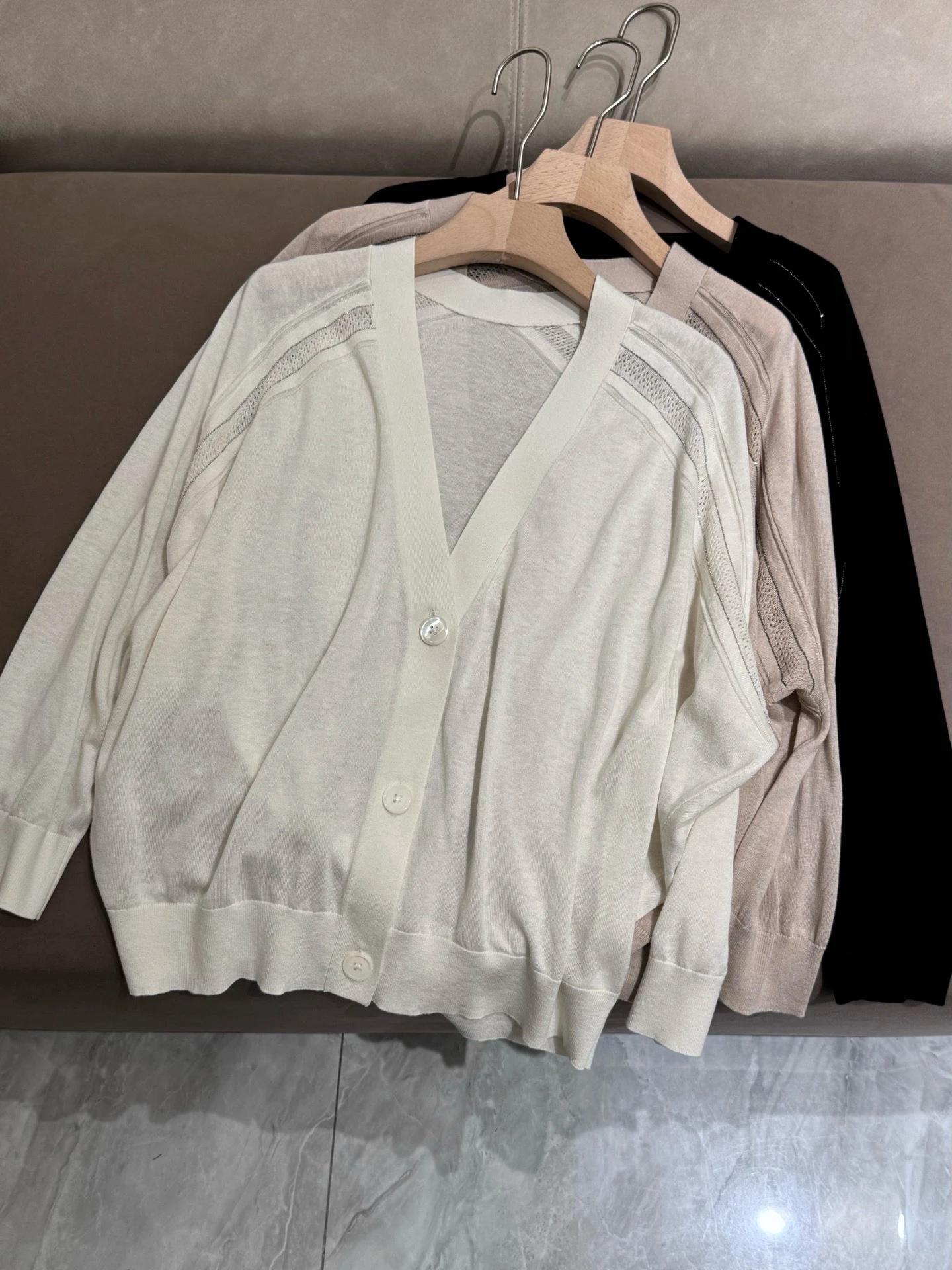 

Silk Linen Knitted Open Cardigan Thin V-Ne Casual Loose Lazy ort Sun Protection Air Conditioner irt Women's Faion Spring