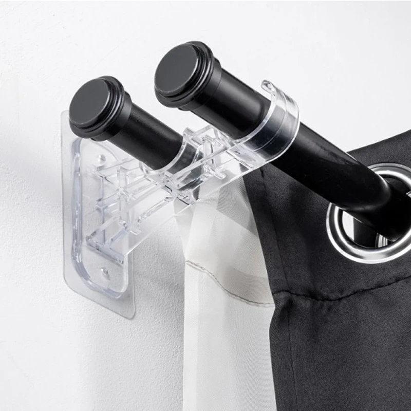 4Pcs Curtain Transparency Rod Holder Brackets Non-drilling Adhesive Double Curtain Rod Bracket Seamless Drapery Pole Support