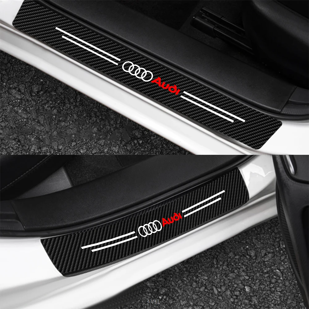 4pcs/set Carbon Fiber Leather Car Door Sill Anti-Scratch Decorative Sticker For Audi Sline A3 8P 8L 8V A4 B8 B6 B7 B9 A6 C6 C7 - view 5