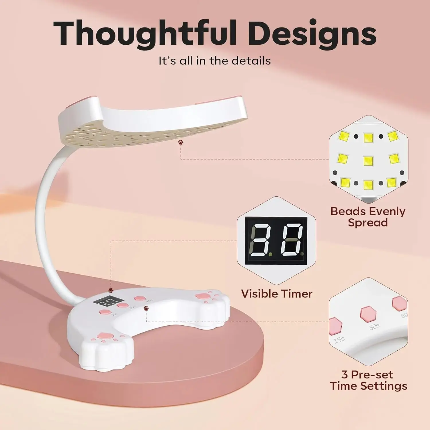 مصباح أظافر LED بالأشعة فوق البنفسجية، ضوء أظافر جل معقوفة، 48 وات مع 3 مؤقتات وشاشة LCD