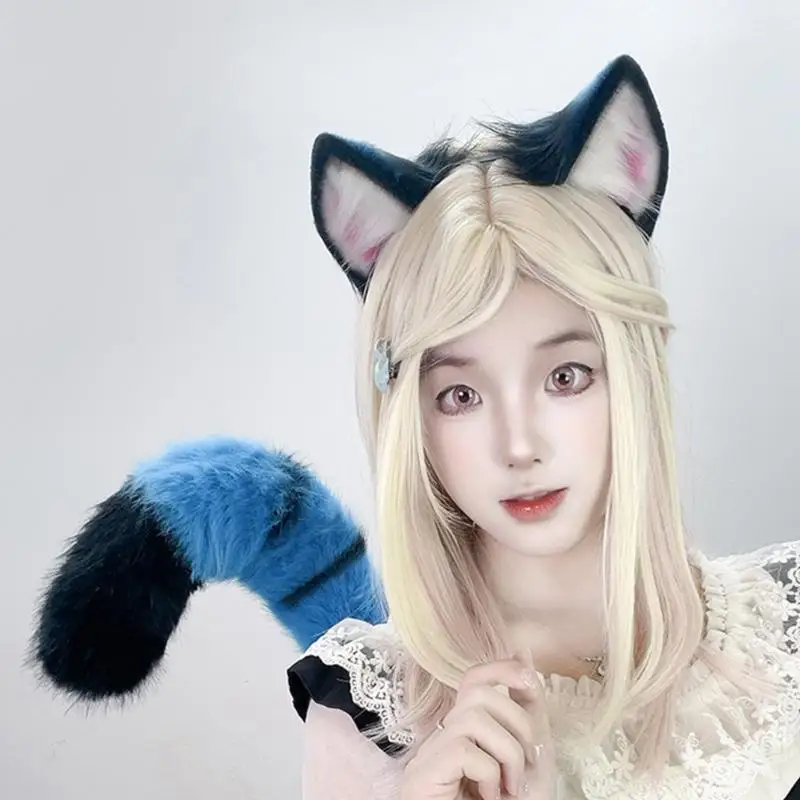 652f-再利用可能なソフトフェイクファー動物耳尻尾ハロウィンヘッドバンド子供用ロールプレイドレスアップゲームイベント