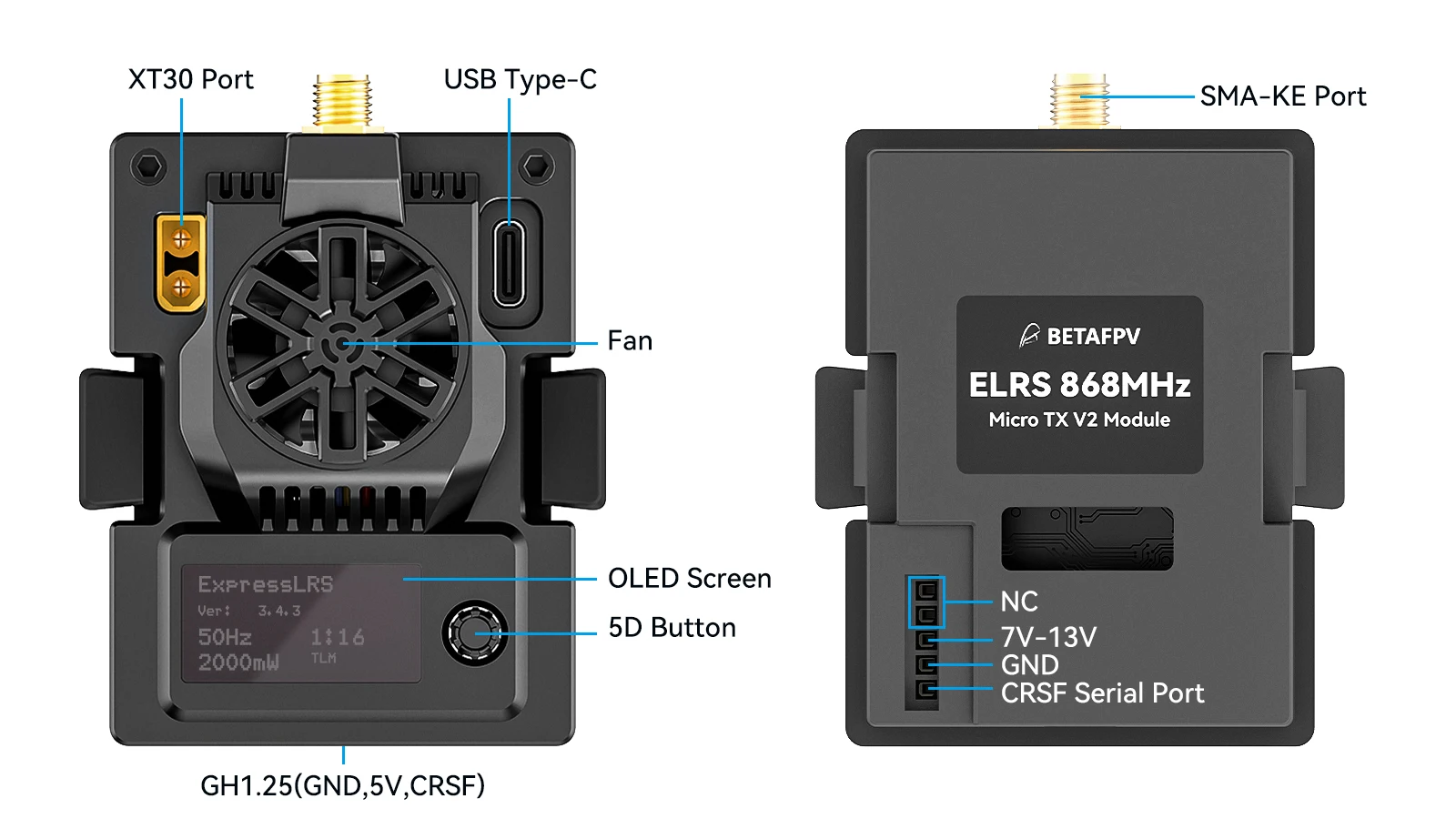 BETAFPV ELRS Nano TX Module ELRS 2.4G 915MHz 868MHz Adapter modułu Micro-Nano