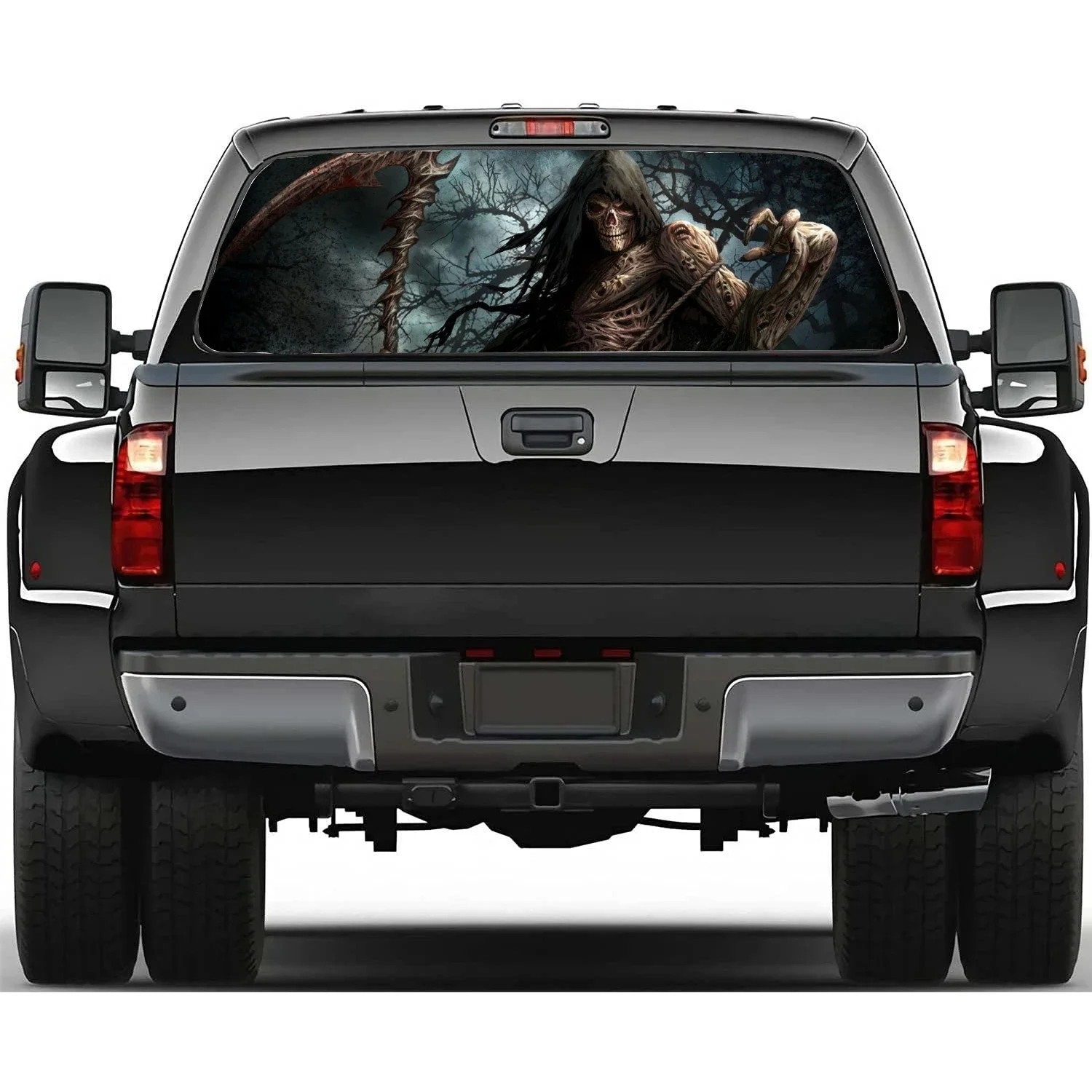 

Автомобильные аксессуары с принтом черепа смерти, дыма, наклейка на заднее стекло, прозрачное ПЕРФОРИРОВАННОЕ окно грузовика, Виниловая наклейка, Декор