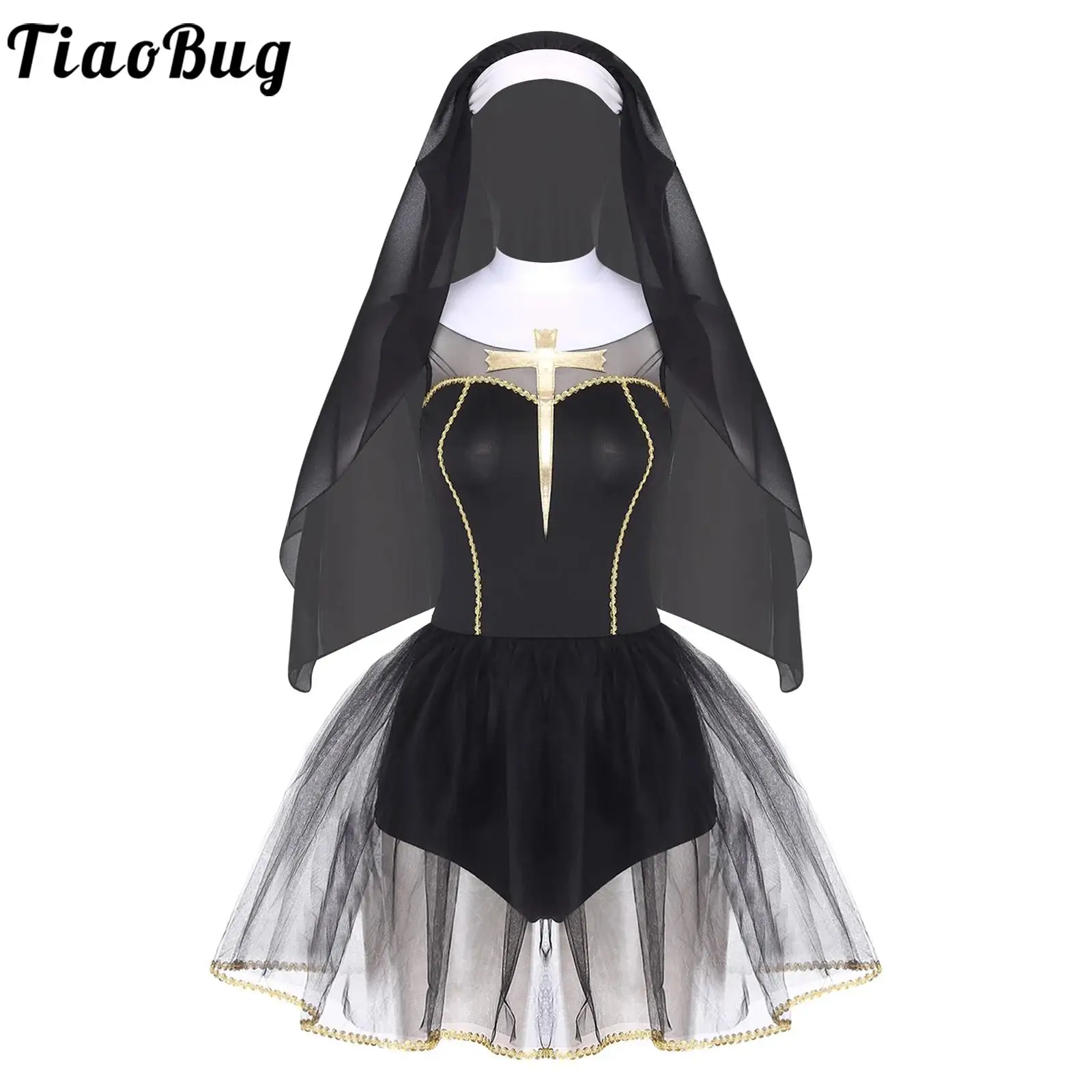 

Women Anime Nun Costume Cosplay Shows Outfit Sexy Ladies Halloween Performance Fancy Dress Up Sister Clergy Theme Party Uniform