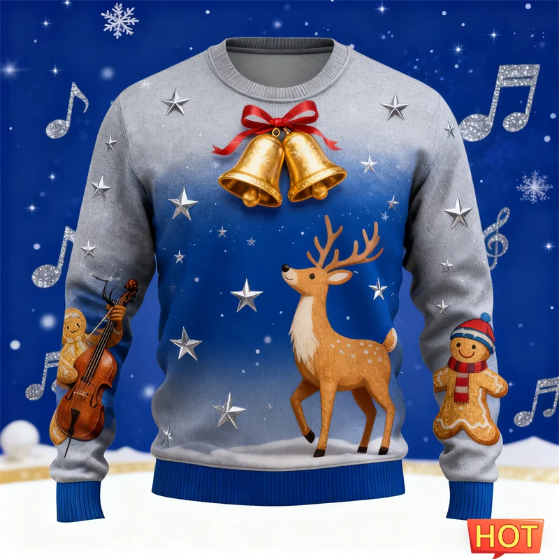 2026 موضة جديدة للرجال سترة عيد الميلاد القبيحة العصرية الشارع الشهير ثلاثية الأبعاد مطبوعة عيد الميلاد بلوزات عادية المتضخم عطلة البلوفرات