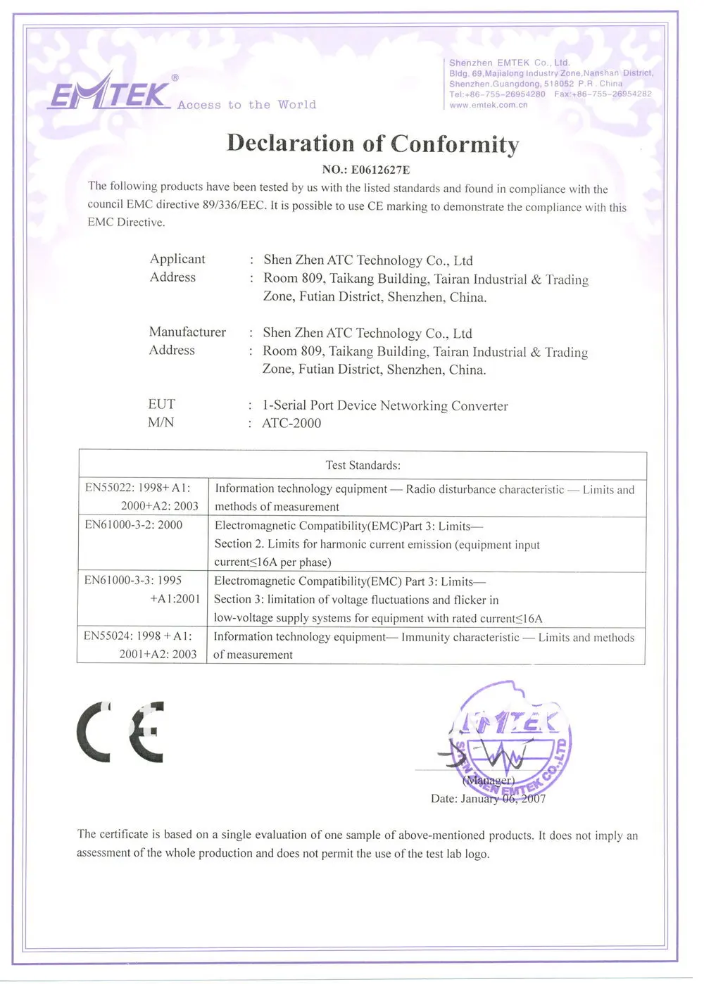TCP/IP - RS-232/422/485 コンバータ (ATC-2000)