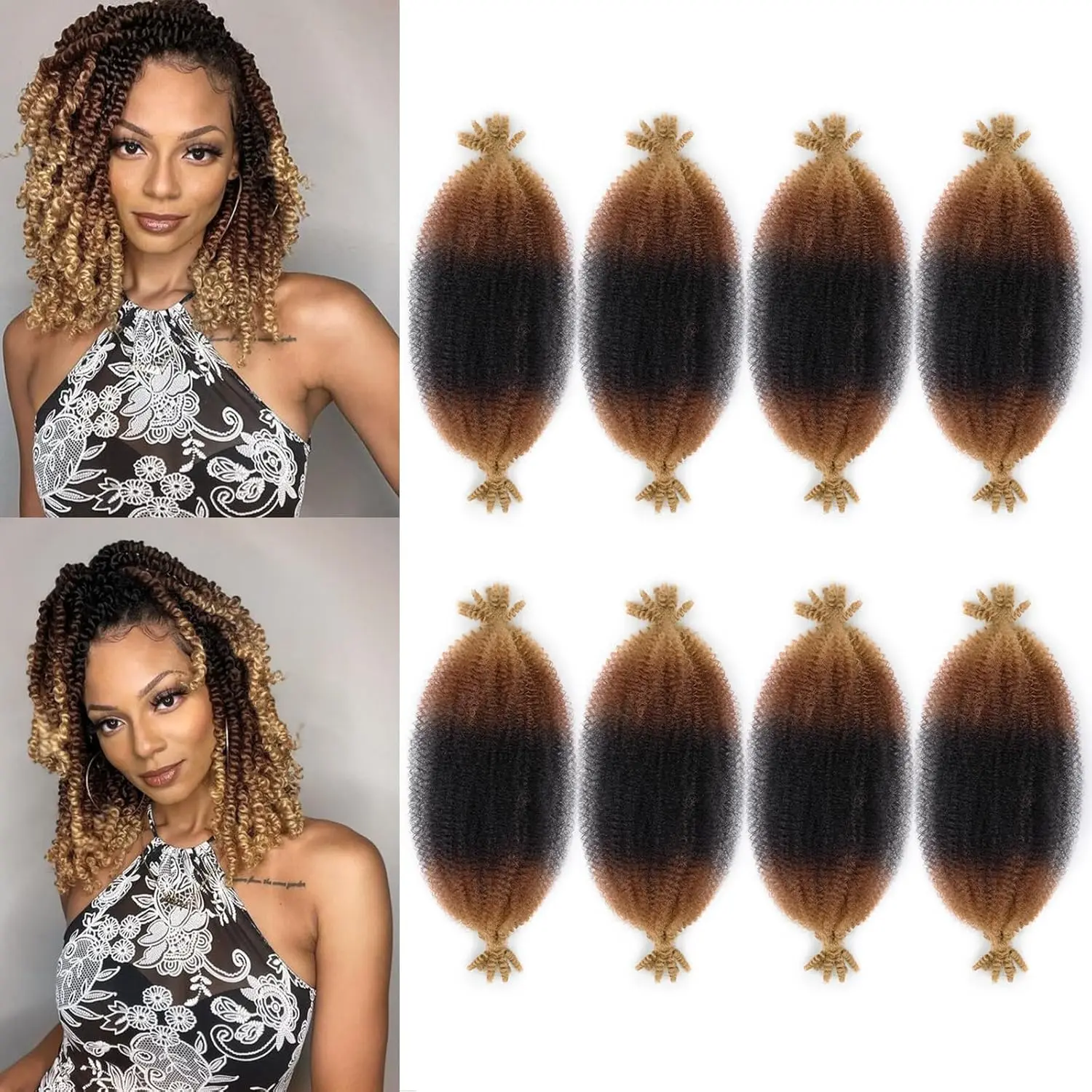 Pelo trenzado Afro elástico, pelo trenzado sintético ombré Marley Twist de tres tonos, pelo trenzado ombré torcido Up Spingy Afro Twist