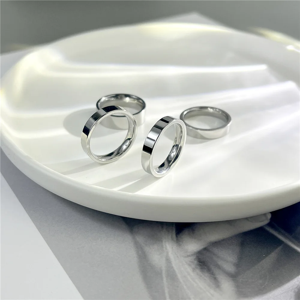 Couple's Glossy Flat Stainless Steel Ring Set