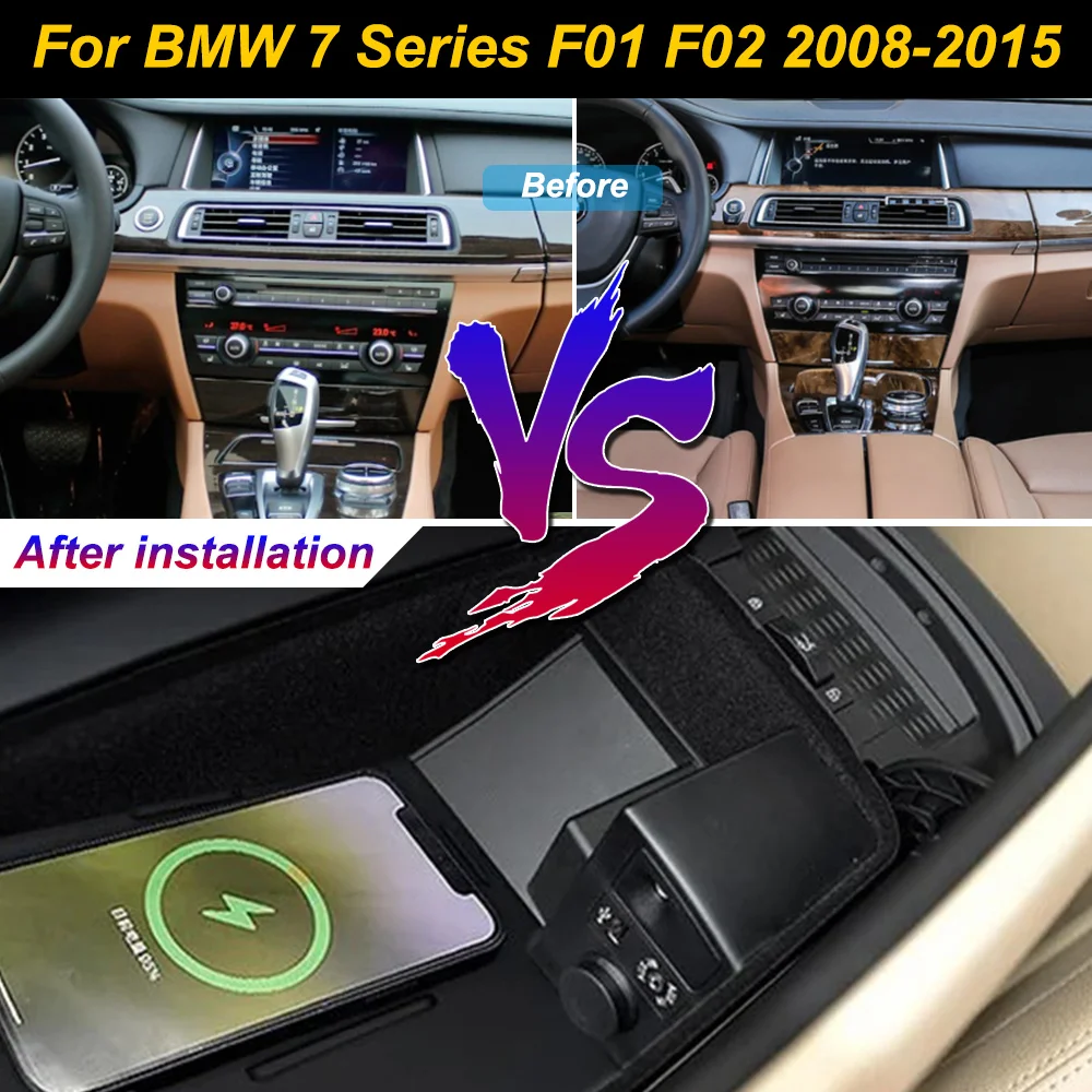 for BMW 7 Series F01 F02 2008-2015 Car Wireless Mobile Phone Charger Center Console Storage 18W iPhone fast charge plate holder